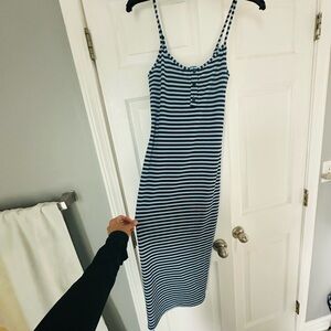 No Boundaries Navy and White Striped Midi Dress